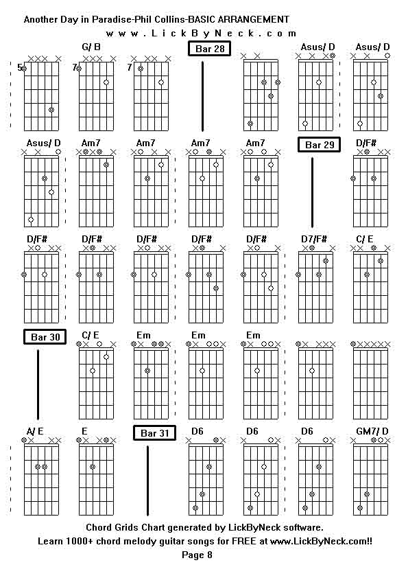 Chord Grids Chart of chord melody fingerstyle guitar song-Another Day in Paradise-Phil Collins-BASIC ARRANGEMENT,generated by LickByNeck software.